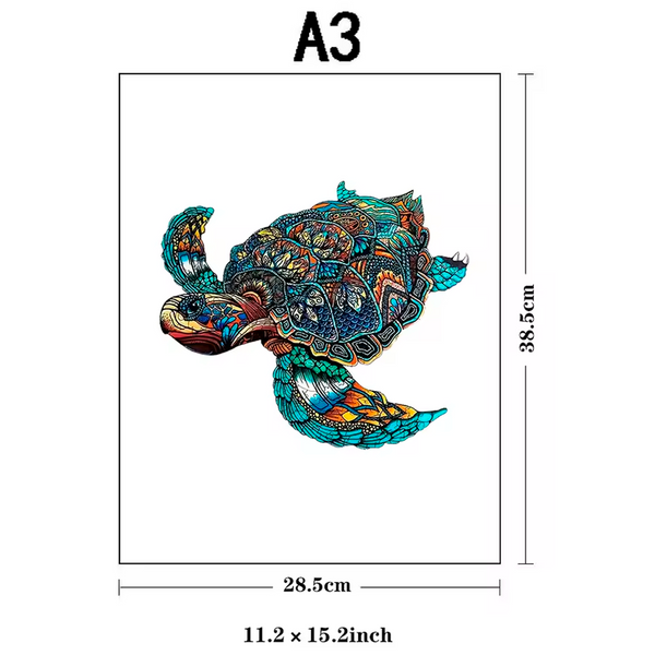 Rompecabezas de Madera de Tortuga Arte Zentangle Incluyendo Piezas con Formas de Animales (+15)