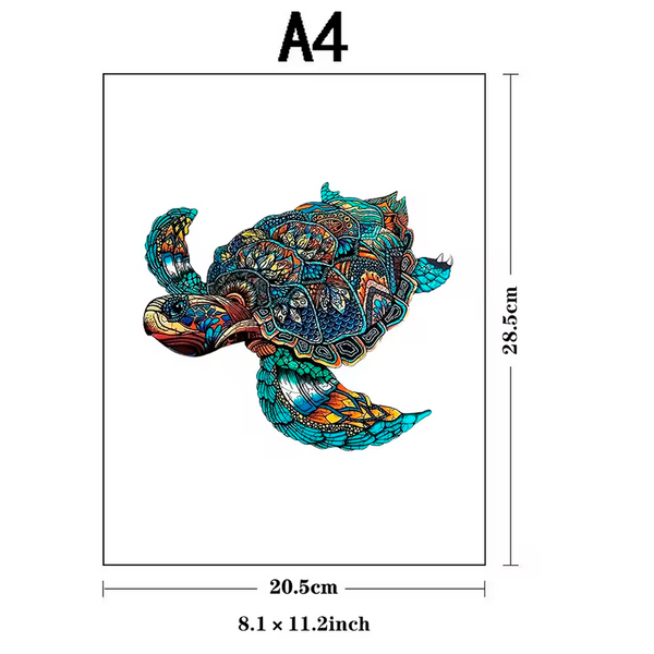 Rompecabezas de Madera de Tortuga Arte Zentangle Incluyendo Piezas con Formas de Animales (+15)