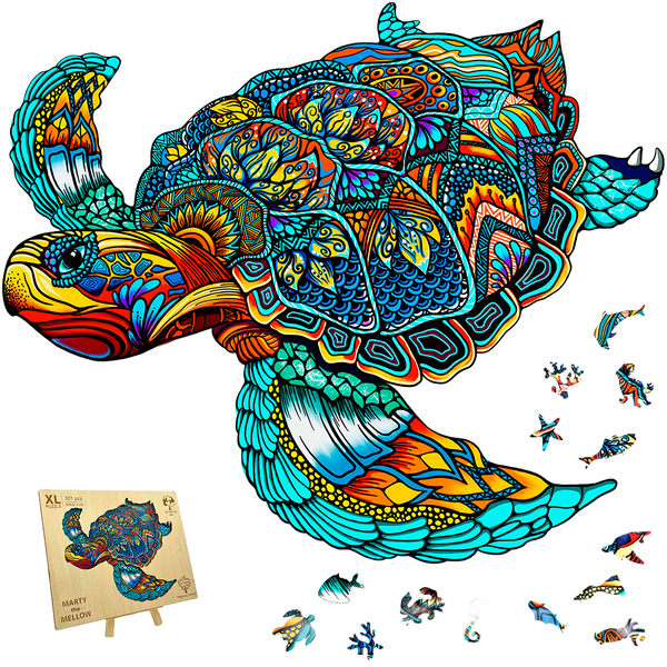 Rompecabezas de Madera de Tortuga Arte Zentangle Incluyendo Piezas con Formas de Animales (+15)