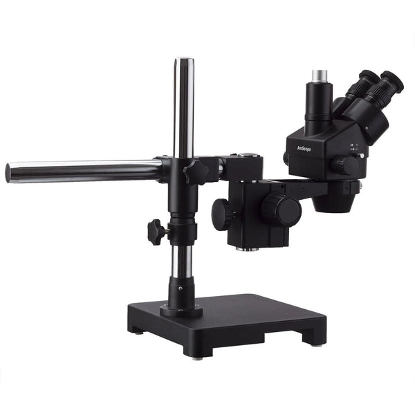 AmScope SM-3T Series Zoom Trinocular Microscopio Estereoscópico en Soporte de Pluma Simple