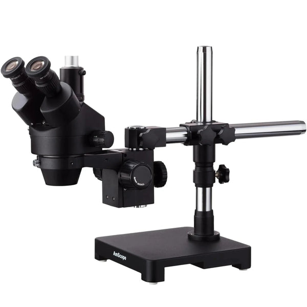 AmScope SM-3T Series Zoom Trinocular Microscopio Estereoscópico en Soporte de Brazo Simple