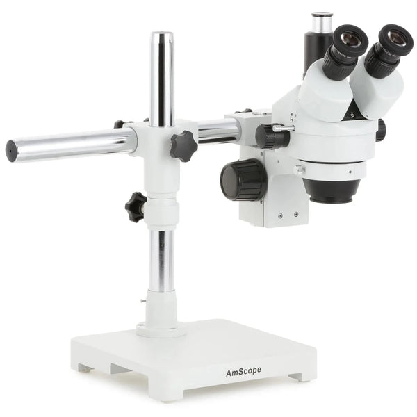 AmScope SM-3T Series Zoom Trinocular Microscopio Estereoscópico en Soporte de Brazo Simple