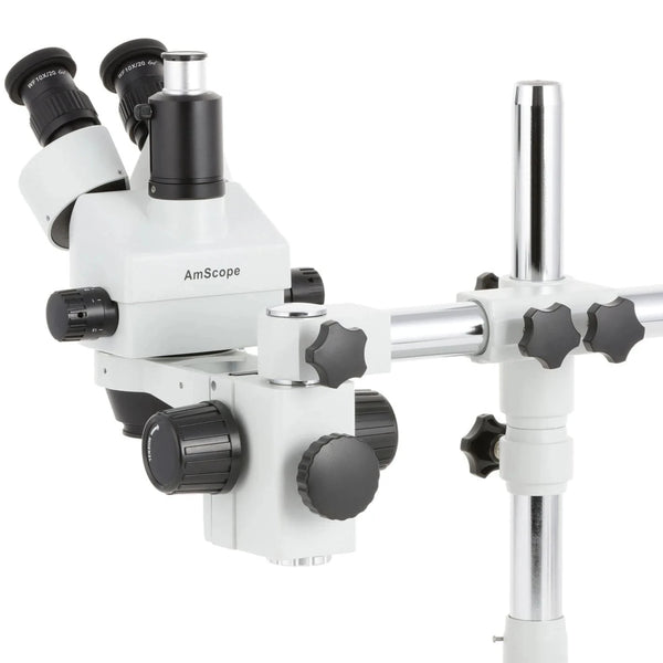 AmScope SM-3T Series Zoom Trinocular Microscopio Estereoscópico en Soporte de Brazo Simple