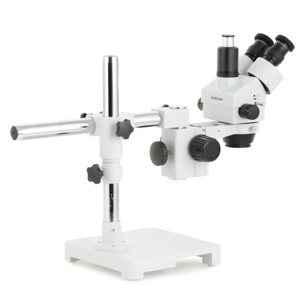 AmScope SM-3T Series Zoom Trinocular Microscopio Estereoscópico en Soporte de Brazo Simple