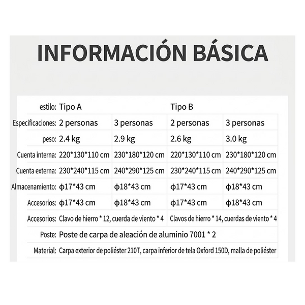 Carpa Naturehike Serie Bleik Portátil 3 Estaciones para 2 a 3 Personas