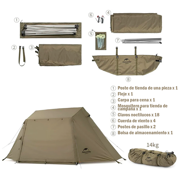 Tienda de Campaña Naturehike Village 5.0 de Cresta con Faldón Antinevada, Automática, Portátil, Impermeable y Reforzada para Camping y Senderismo