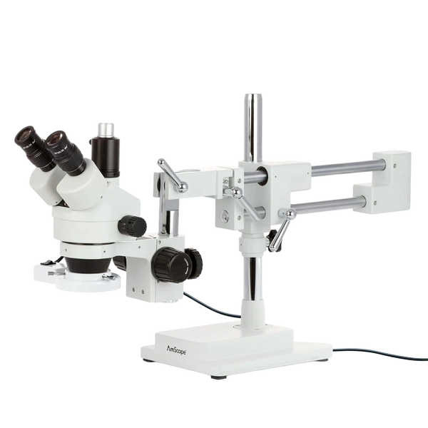 Microscopio Estéreo AmScope Serie SM-4TP con Soporte de Pluma Simulfocal hasta 180× con Luz Fluorescente
