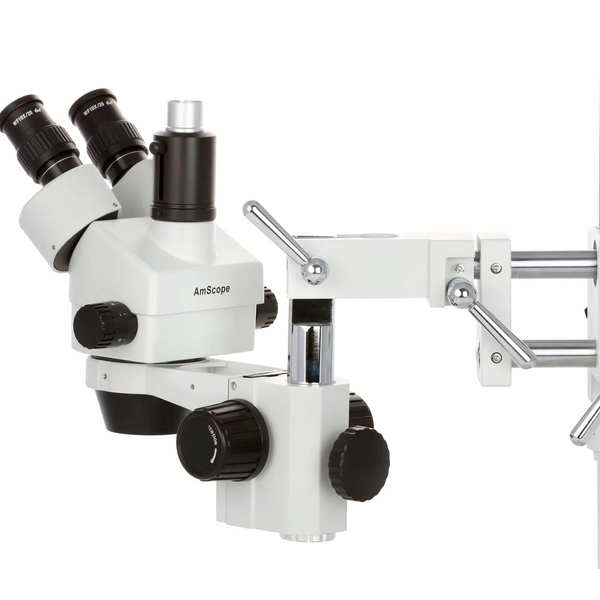 Microscopio Estéreo AmScope Serie SM-4TP con Soporte de Pluma Simulfocal hasta 180× con Luz Fluorescente 