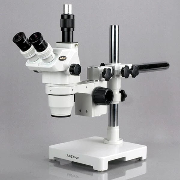 AmScope ZM-3 Series Ultimate Zoom Trinocular Stereo Microscope Magnification on Single Arm Boom Stand