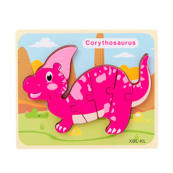 Rompecabezas 3D de Dinosaurio de Madera Estilo Dibujos Animados (+3)