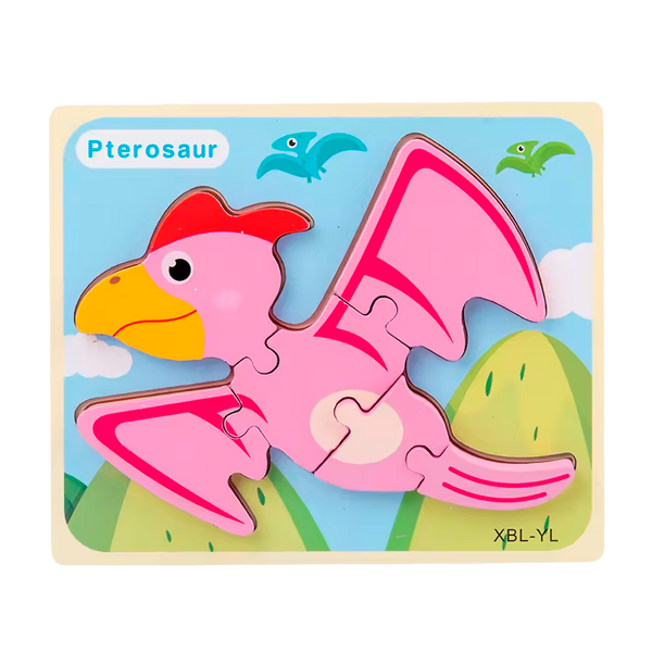 Rompecabezas 3D de Dinosaurio de Madera Estilo Dibujos Animados (+3)