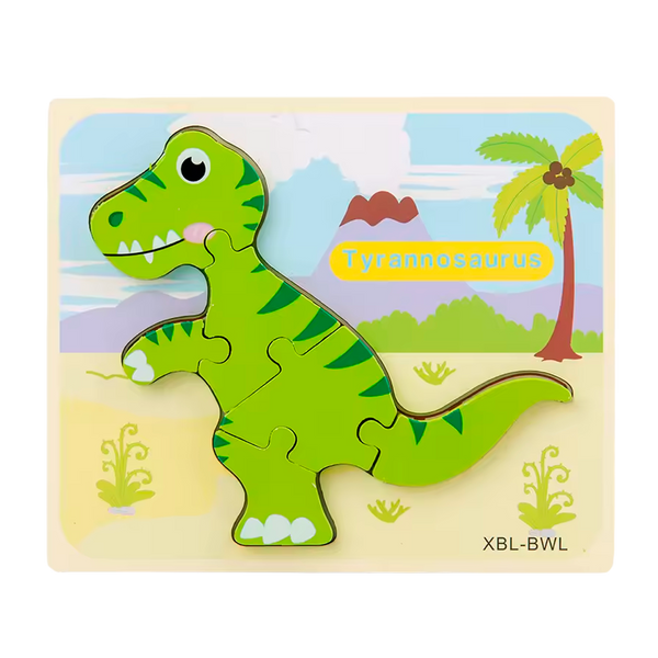 Rompecabezas 3D de Dinosaurio de Madera Estilo Dibujos Animados (+3)