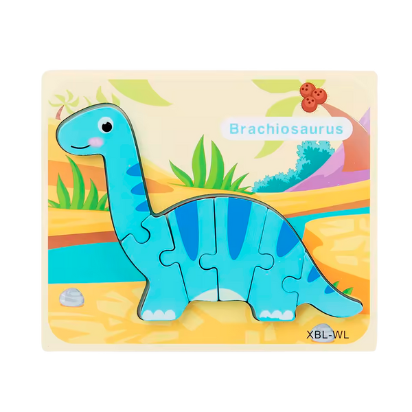 Rompecabezas 3D de Dinosaurio de Madera Estilo Dibujos Animados (+3)