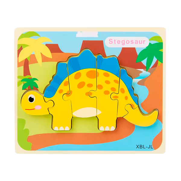 Rompecabezas 3D de Dinosaurio de Madera Estilo Dibujos Animados (+3)