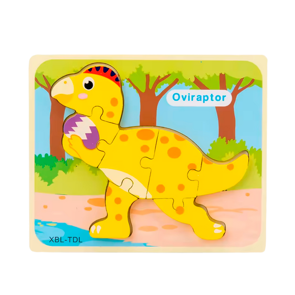 Rompecabezas 3D de Dinosaurio de Madera Estilo Dibujos Animados (+3)