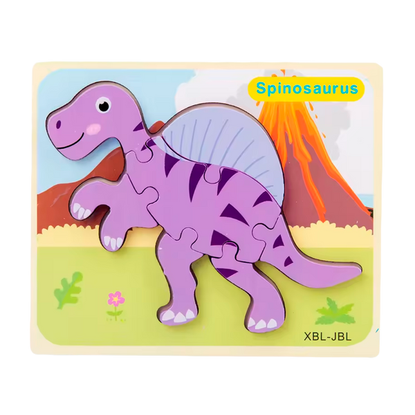 Rompecabezas 3D de Dinosaurio de Madera Estilo Dibujos Animados (+3)