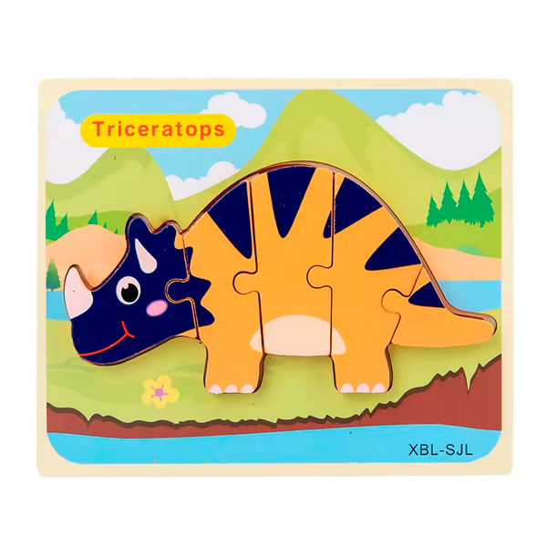 Rompecabezas 3D de Dinosaurio de Madera Estilo Dibujos Animados (+3)