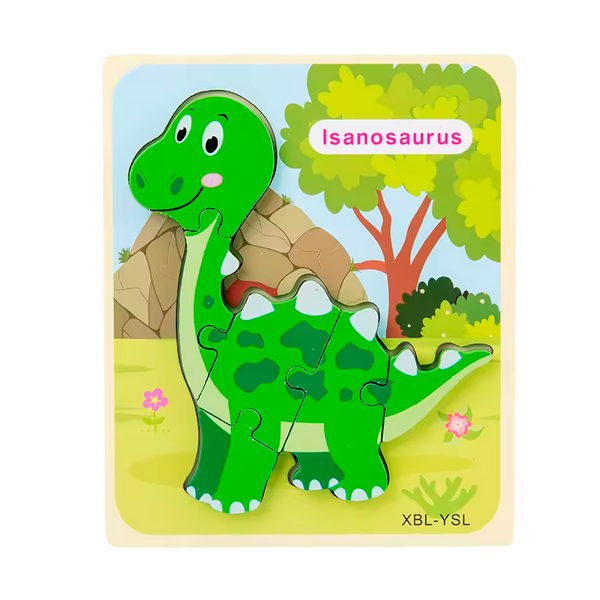 Rompecabezas 3D de Dinosaurio de Madera Estilo Dibujos Animados (+3)
