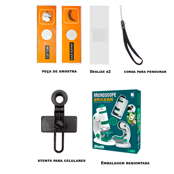 Kit de Microscopio Portátil 60×-120×/180× para Aprendizaje Científico (+6)