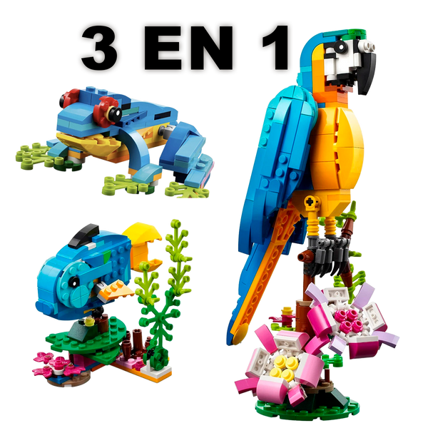 Loro Exótico 3 en 1 – Set de Construcción de Animales con Bloques Transformables (+6)