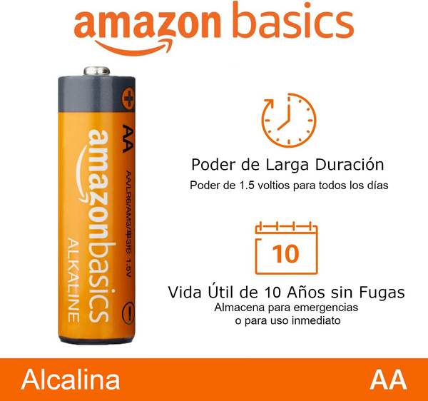 Baterías Alcalinas Amazon Basics AA de Alto Rendimiento