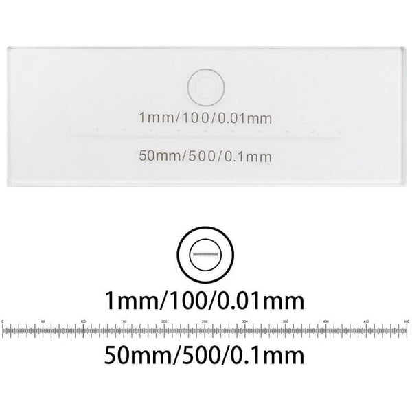 Lámina Micrométrica de Calibración para Microscopios 100 x 0.01 mm y 500 x 0.1 mm