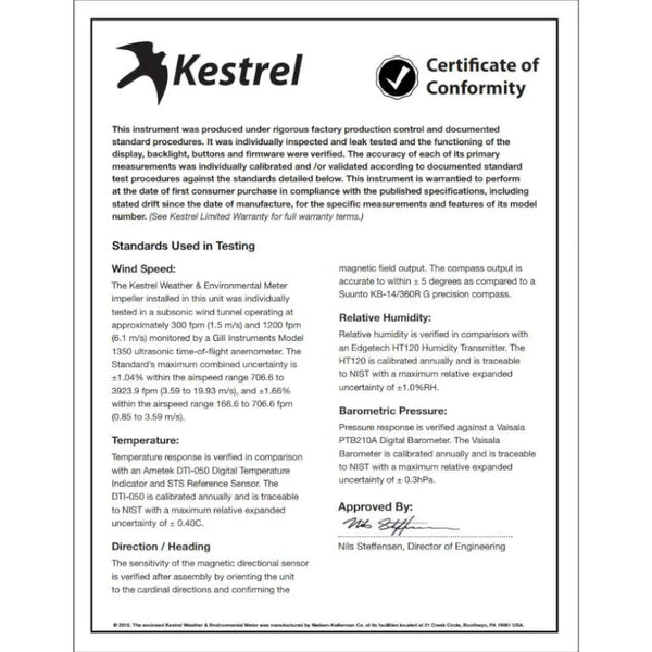 Certificados de Calibración NIST para Kestrel