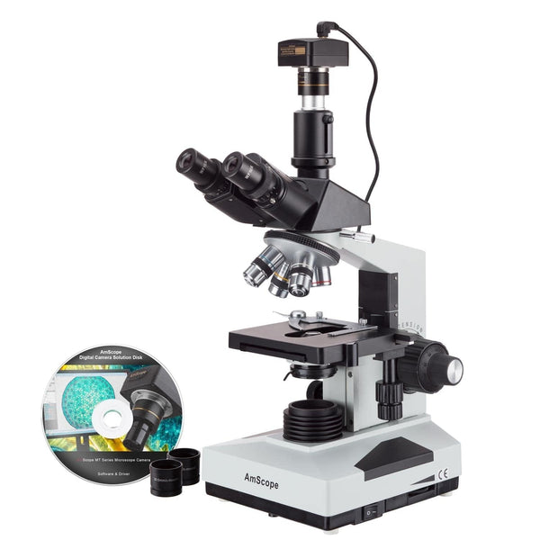 Microscopio Compuesto Trinocular AmScope Hasta 40X-2500X con Cámara Digital