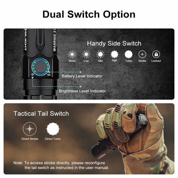 Linternas de Mano Tácticas Recargables Olight Warrior 3S hasta 2300 Lúmenes IPX8