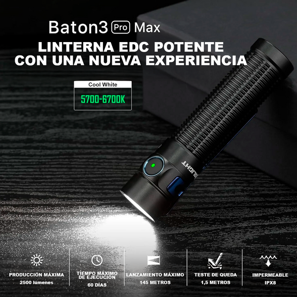 Linternas de Mano Potentes Recargables Olight Warrior Baton 3 Pro Max hasta 2500 Lúmenes IPX8