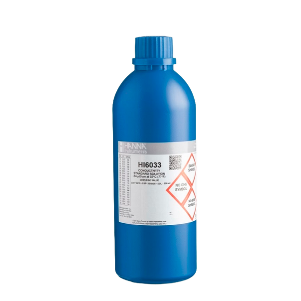 Solución Estándar de Conductividad Hanna de 84 µS/cm a Prueba de Luz 500 mL