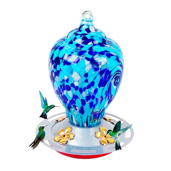 Bebedero para Colibríes Autioyea Botella Vidrio Soplado Azules 28 oz.