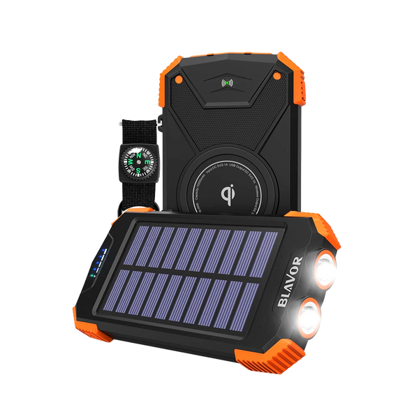 Batería Mini Banco de Energía Solar BLAVOR de 10,000 mAh, 20 W y Cargador Inalámbrico