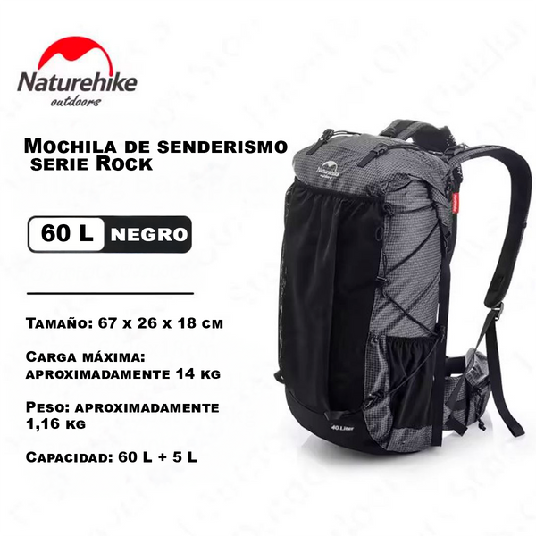 Bolsa de Montaña Multifuncional con Funda para Lluvia Naturehike hasta 60+5L