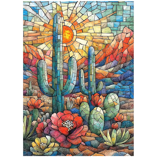 Rompecabezas de Paisaje de Cactus Arte Vitral desde 120 Piezas