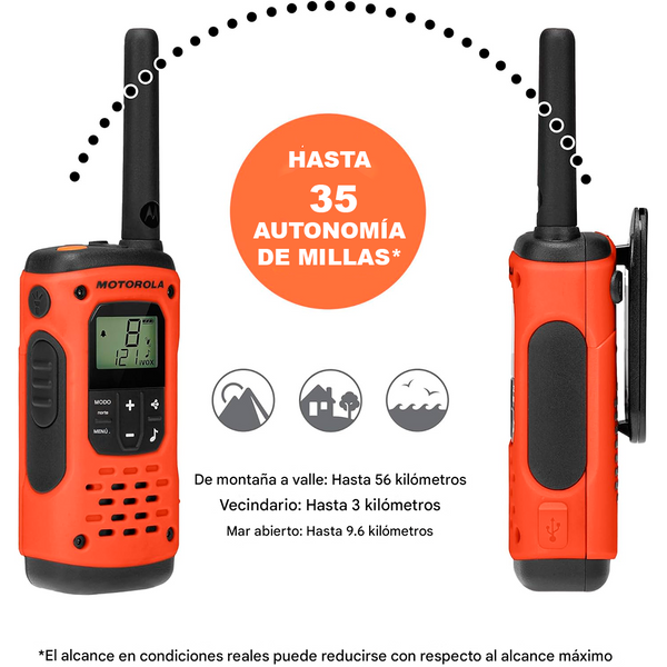 Radio Bidireccional Motorola T605 H2O hasta 35 Millas, 22 Canales