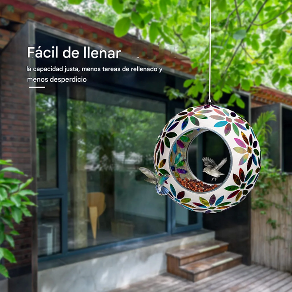 Comederos para Granívoros Redondo en Vidrio Mosaico con Luz de Panel Solar