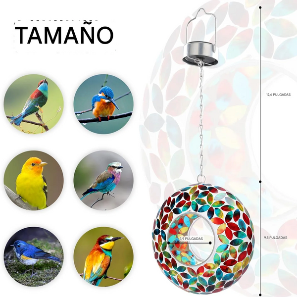 Comederos para Granívoros Redondo en Vidrio Mosaico con Luz de Panel Solar