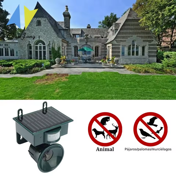Repelente Ultrasónico para Animales para Exteriores con Energía Solar Impermeable Cobertura Yagi con Sensor de Movimiento