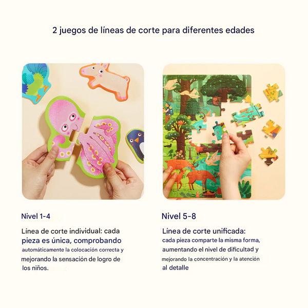 Rompecabezas Animales Nivel 1 con Bolsa de Almacenamiento 2–6 Piezas (+2)