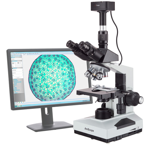 Microscopios Trinoculares  Amscope  40X-2000X con Cámara Digital 1.3MP - DESCONTINUADO