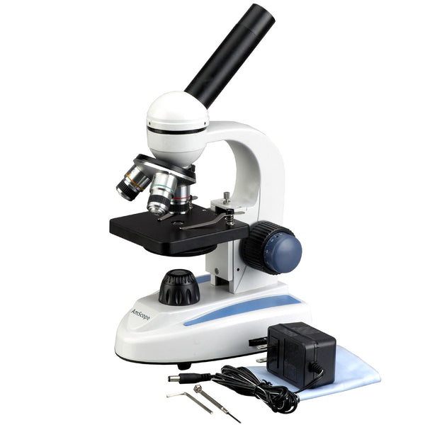Microscopio Estudiantil Monocular AmScope - LED Inalámbrico 40X-1000X