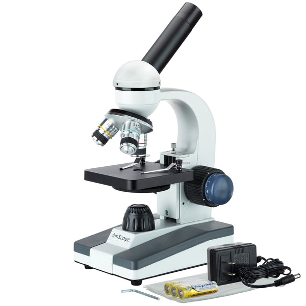 Microscopio Estudiantil Monocular Amscope - LED Inalámbrico / 40X-400X