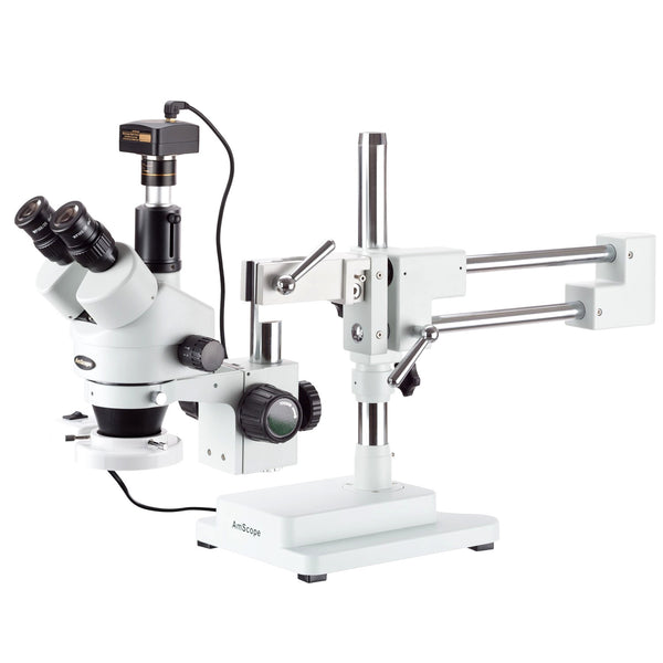 Microscopio Estéreo Amscope Pluma Simul Focal - 3.5X-90X / Luz + Cámara 3MP
