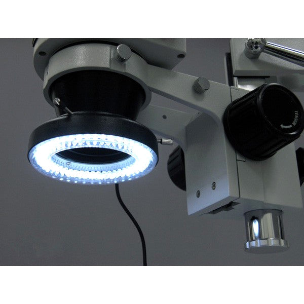 Microscopio Trinocular Estéreo 3.5X-90X con Anillo de Luz de 144 LED - 4 Zonas