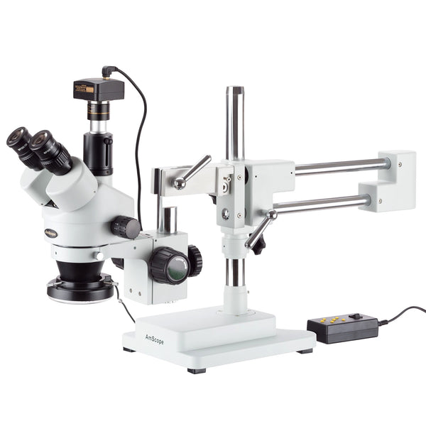 Microscopio Trinocular Estéreo 3.5X-180X con Anillo de Luz de 144 LED - 4 Zonas / Cámara de 10 MP