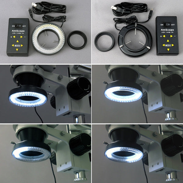 Microscopio Trinocular Estéreo 3.5X-180X con Anillo de Luz de 144 LED - 4 Zonas / Cámara de 14 MP USB3