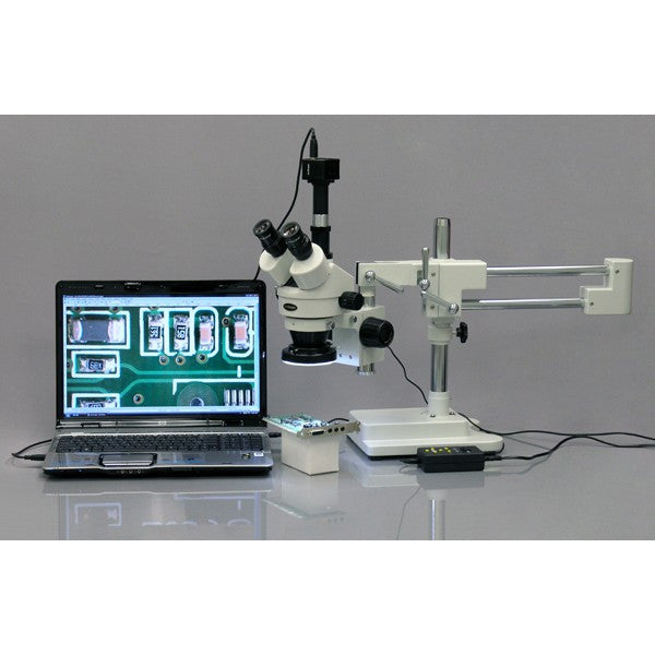 Microscopio Trinocular Estéreo 3.5X-180X con Anillo de Luz de 144 LED - 4 Zonas