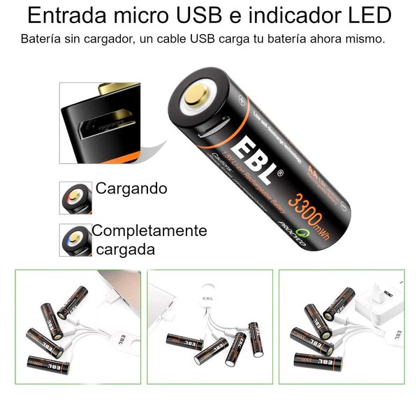 Baterías Recargables EBL Serie USB AA 3300mWh