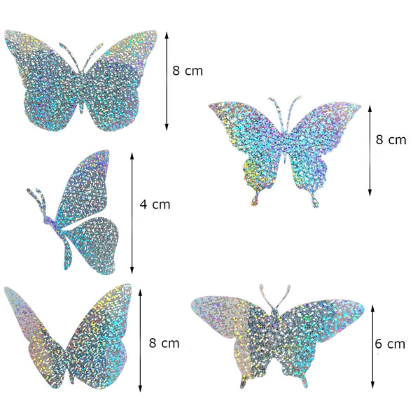 Disuador Visual de Aves Etiquetas Estáticas Adhesivas Figuras Mariposas x 30 u